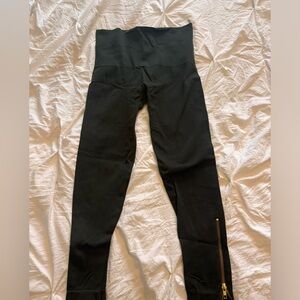 SPANX Army Green Leggings with Gold Zipper